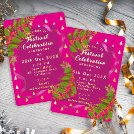 フェスティバルお祝いクリスマスレッド 箔招待状