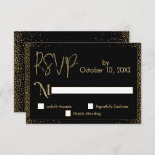 フェスティバルお祝いフェイク金ゴールド紙吹雪オンブラック 出欠カード (正面/裏面)