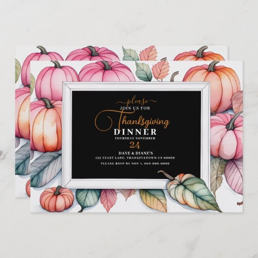 フェスティバルかぼちゃフレーム感謝祭ディナー 招待状 (正面/裏面)