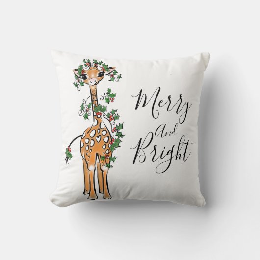 フェスティバルかわいいクリスマスキリン赤いグリーンガーランド クッション (正面)
