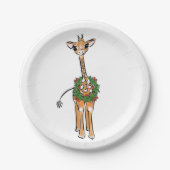 フェスティバルかわいいクリスマスキリン赤グリーンリース ペーパープレート (正面)