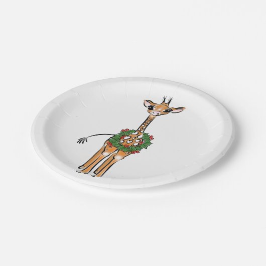 フェスティバルかわいいクリスマスキリン赤グリーンリース ペーパープレート (アングル)