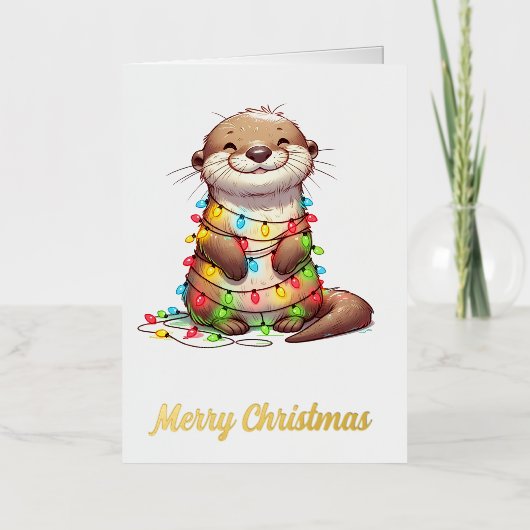 フェスティバルかわいいクリスマス包まれたの灯り 箔グリーティングカード (正面)