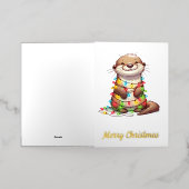 フェスティバルかわいいクリスマス包まれたの灯り 箔グリーティングカード (外側レイダウン)