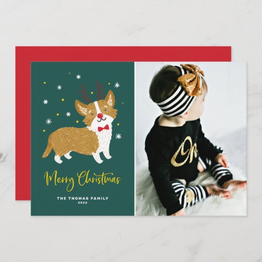フェスティバルかわいいコルギトナディアメリークリスマスフォト シーズンカード (正面/裏面)