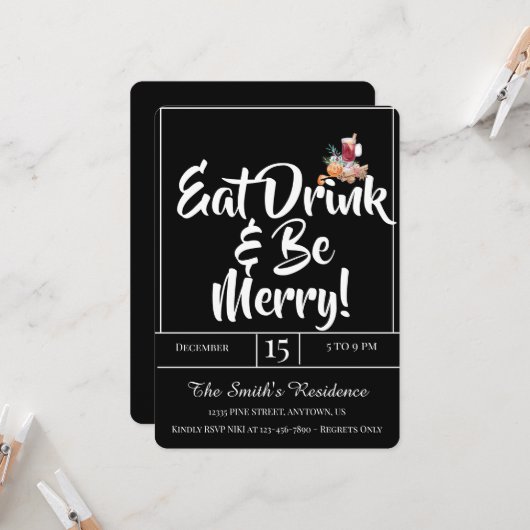 フェスティバルかわいいドリンク食べパーティードリンク&ビーメリー! 招待状 (正面/裏面インサイチュ)