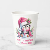 フェスティバルかわいいペンギンピンクメリークリスマス 紙コップ (裏面)