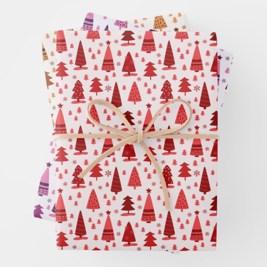 フェスティバルかわいいモダンミニマルなクリスマスツリー ラッピングペーパーシート (インサイチュ)