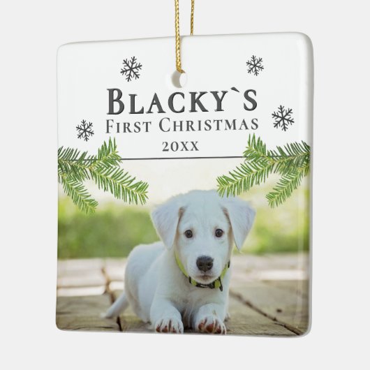 フェスティバルかわいい初めてのクリスマス子犬の写真 セラミックオーナメント (左)