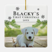 フェスティバルかわいい初めてのクリスマス子犬の写真 セラミックオーナメント (裏面)