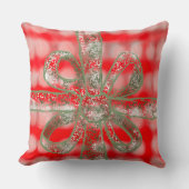 フェスティバルかわいい格子赤い灰色のセージ緑の弓 クッション (正面)