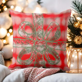 フェスティバルかわいい格子赤い灰色のセージ緑の弓 クッション