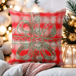 フェスティバルかわいい格子赤い灰色のセージ緑の弓 クッション