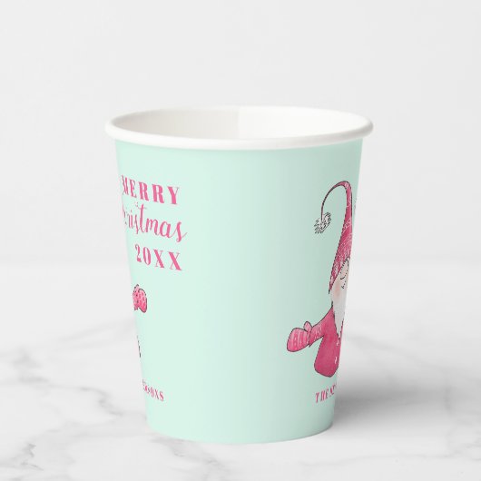 フェスティバルかわいい格言ピンクとミントグリーンクリスマス 紙コップ (左)
