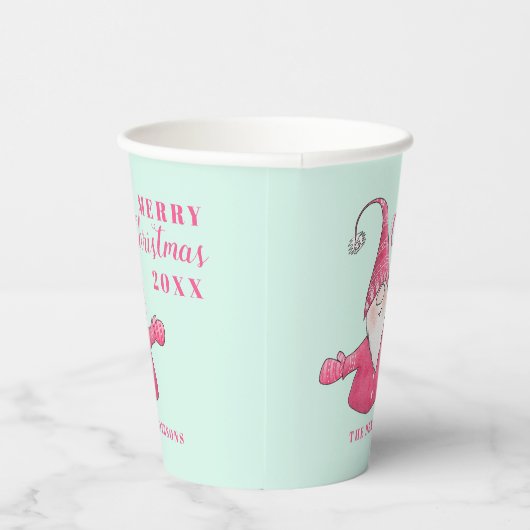 フェスティバルかわいい格言ピンクとミントグリーンクリスマス 紙コップ (右)