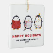 フェスティバルかわいい水の色ペンギンのホリデーフォト セラミックオーナメント (右)