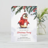 フェスティバルかわいい水色ペンギンのクリスマスパーティー 招待状 (スタンド正面)