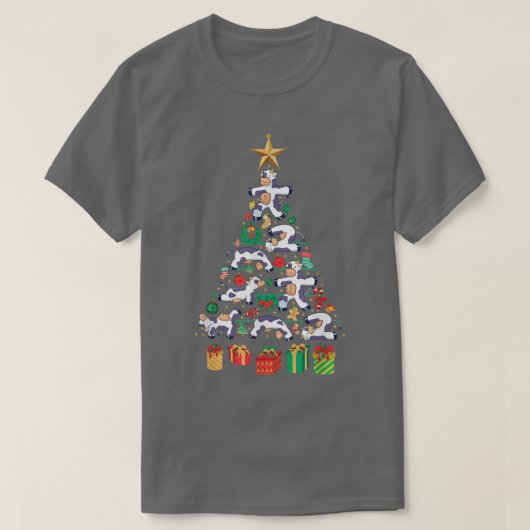 フェスティバルかわいい牛の犬クリスマスツリーデザイン Tシャツ (デザイン正面)