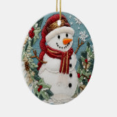 フェスティバルかわいい雪だるまクリスマスホリデーズ刺繍 セラミックオーナメント (右)