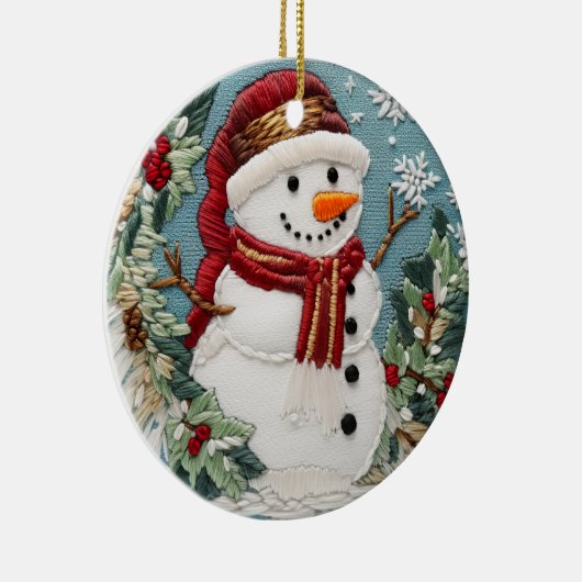 フェスティバルかわいい雪だるまクリスマスホリデーズ刺繍 セラミックオーナメント (右)