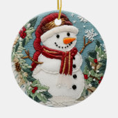 フェスティバルかわいい雪だるまクリスマスホリデーズ刺繍 セラミックオーナメント (正面)