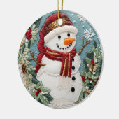 フェスティバルかわいい雪だるまクリスマスホリデーズ刺繍 セラミックオーナメント (左)