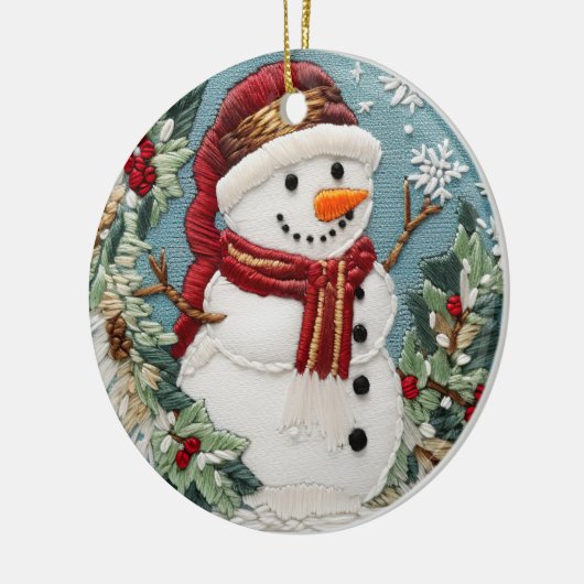 フェスティバルかわいい雪だるまクリスマスホリデーズ刺繍 セラミックオーナメント (左)