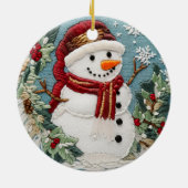 フェスティバルかわいい雪だるまクリスマスホリデーズ刺繍 セラミックオーナメント (裏面)