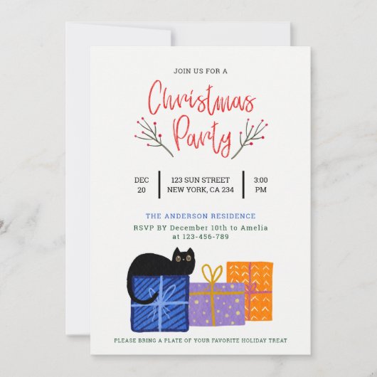 フェスティバルかわいい黒猫コーヒーアートクリスマスパーティー 招待状 (正面)