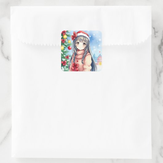 フェスティバルかわいらしアニメガールクリスマス スクエアシール (バッグ)