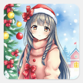フェスティバルかわいらしアニメガールクリスマス スクエアシール