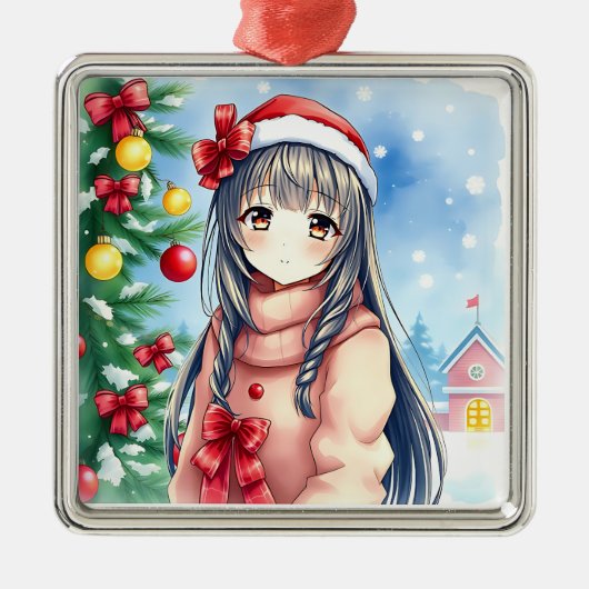フェスティバルかわいらしアニメガールクリスマス メタルオーナメント (正面)