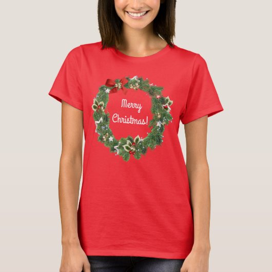 フェスティバルかわいらしクリスマスホリデーリースアート Tシャツ (正面)