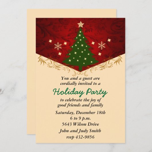 フェスティバルきらめくツリークリスマスパーティの招待状 招待状 (正面/裏面)