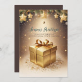 フェスティバルきらめく金ゴールドクリスマスプレゼント会社 シーズンカード (正面/裏面)