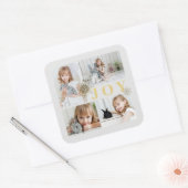 フェスティバルきらめく金ゴールドジョイクリスマスフォトホリデー スクエアシール (封筒)