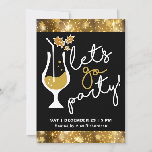 フェスティバルきらめく金ゴールド花火クリスマスパーティー 招待状 (正面)