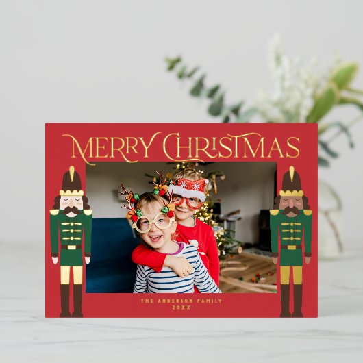 フェスティバルくるみクラッカークリスマスフレームフォトフォイルホール 箔シーズンカード (立ち正面)