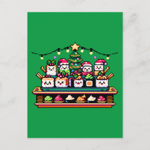 フェスティバルすしクリスマスツリー – かわいいピクセルアート ポストカード