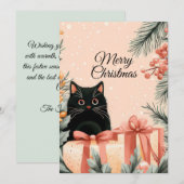 フェスティバルとかわいい猫クリスマスグリーティングカード シーズンカード (正面/裏面)