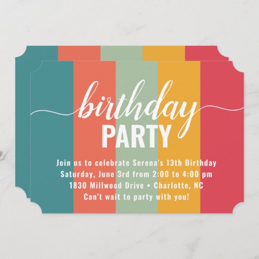 フェスティバルとはっきりしたカラー見本誕生日 招待状 (正面/裏面)