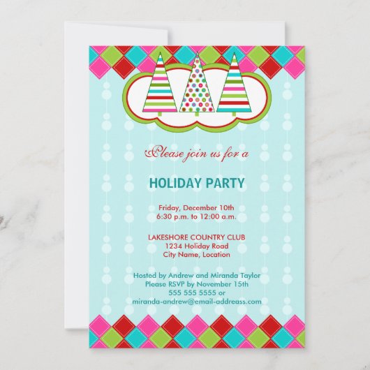 フェスティバルとカラフルホリデーシーズンパーティー 招待状 (正面)
