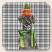 フェスティバルとキュートなブラックラボウオブクリスマスプレド コースター (正面)