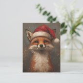 フェスティバルとサンタハットのかわいいクリスマスキツネ ポストカード (スタンド正面)