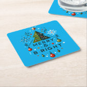 フェスティバルとメリーブライトクリスマスツリーデザイン スクエアペーパーコースター (アングル)