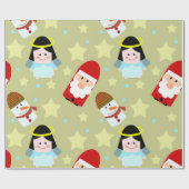 フェスティバルと天使、サンタと雪だるま ラッピングペーパー (フラット)