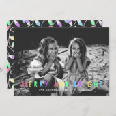 フェスティバルと明メリーるい写真の独身のクリスマス シーズンカード (正面/裏面)