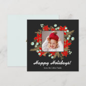 フェスティバルと赤エレガントポインセティアスフォトカード シーズンカード (正面/裏面)