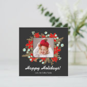 フェスティバルと赤エレガントポインセティアスフォトカード シーズンカード (スタンド正面)