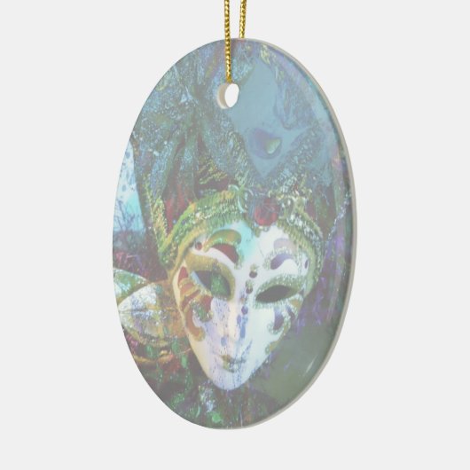 フェスティバルのお祝いのマスクの熱狂するで抽象的な顔 セラミックオーナメント (左)